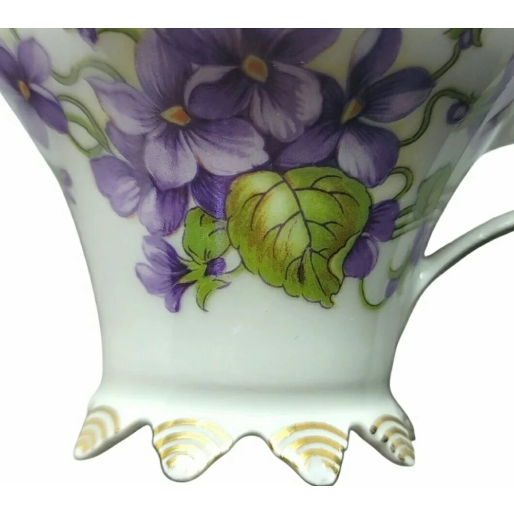 Vintage Mitterteich Bavaria Purple Violets Footed Teacup and Saucer